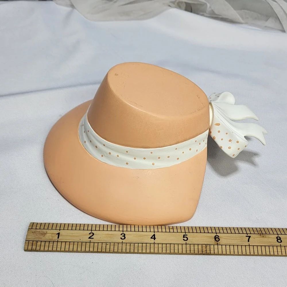 Handmade Pocket Planter Vase Prairie Bonnet Ribbon Hat Ceramic Pottery Home Deco